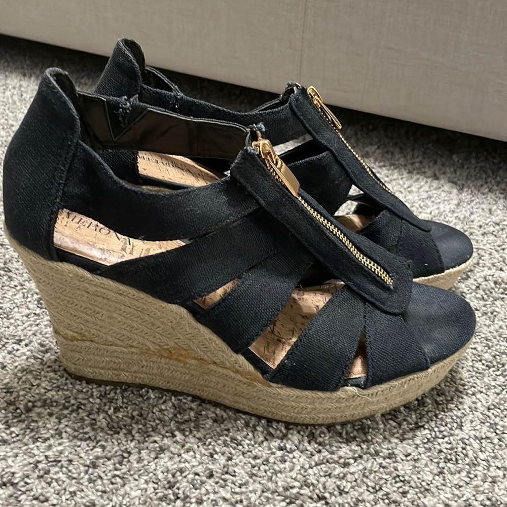 Black Zip Sandal Wedges